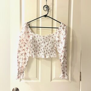 SHEIN Floral Square Neck Puff Sleeve Smocked 100% Cotton Top women’s M (Sz 6)